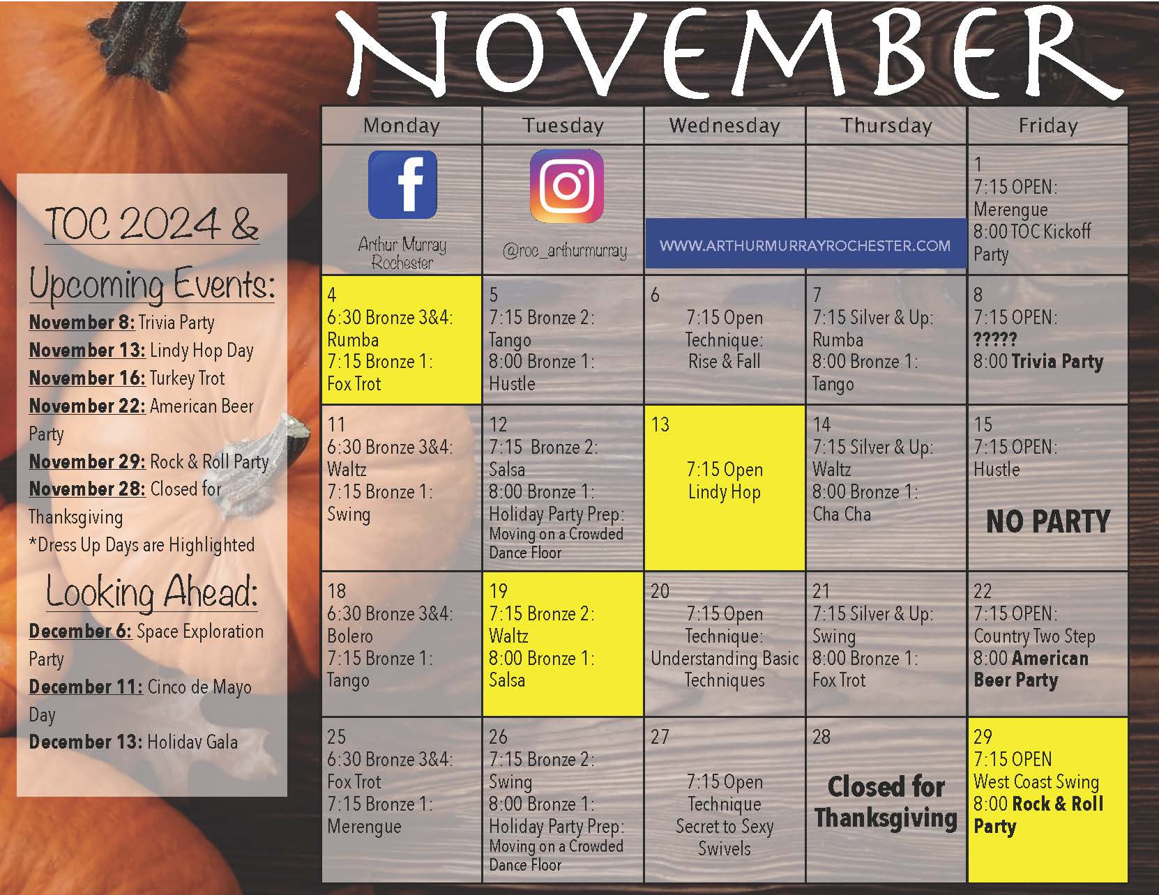 Arthur Murray Rochester November 2024 Calendar - UPDATED