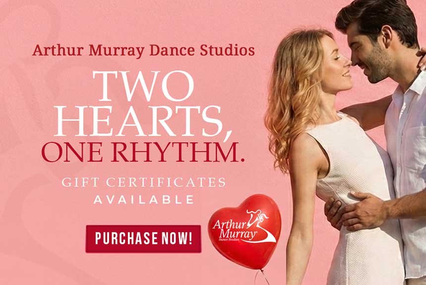 Arthur-Murray-Valentines-Day-2026-Banner-Mobile Valentine's Day dance lesson gift certificates at Arthur Murray Dance Studios. Two Hearts, One Rhythm campaign.
